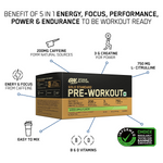 Optimum Nutrition (ON) Gold Standard Pre-Workout- 142.5g/15 single serve packs (Green Apple Flavor), For Energy, Focus, Power, Endurance & Performance