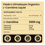 Vlado's Himalayan Organics, L-Carnitine Liquid with Vitamin B3 B5 B6, 3000mg - 450ml